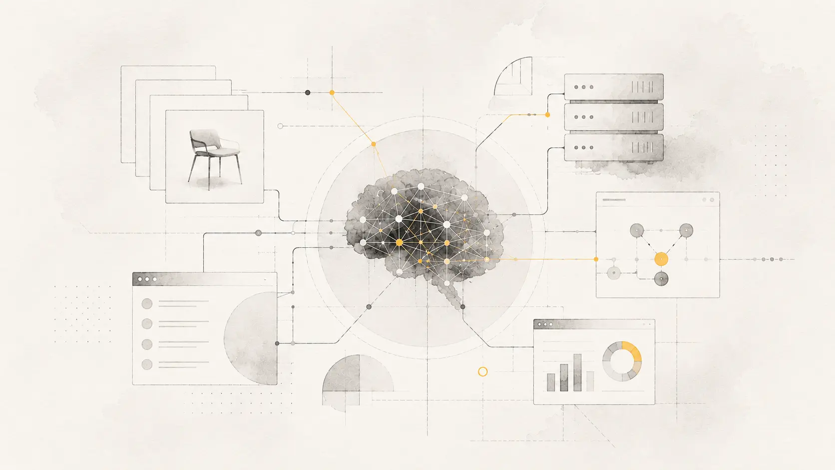 AI-powered business process automation connecting products, servers, and dashboards