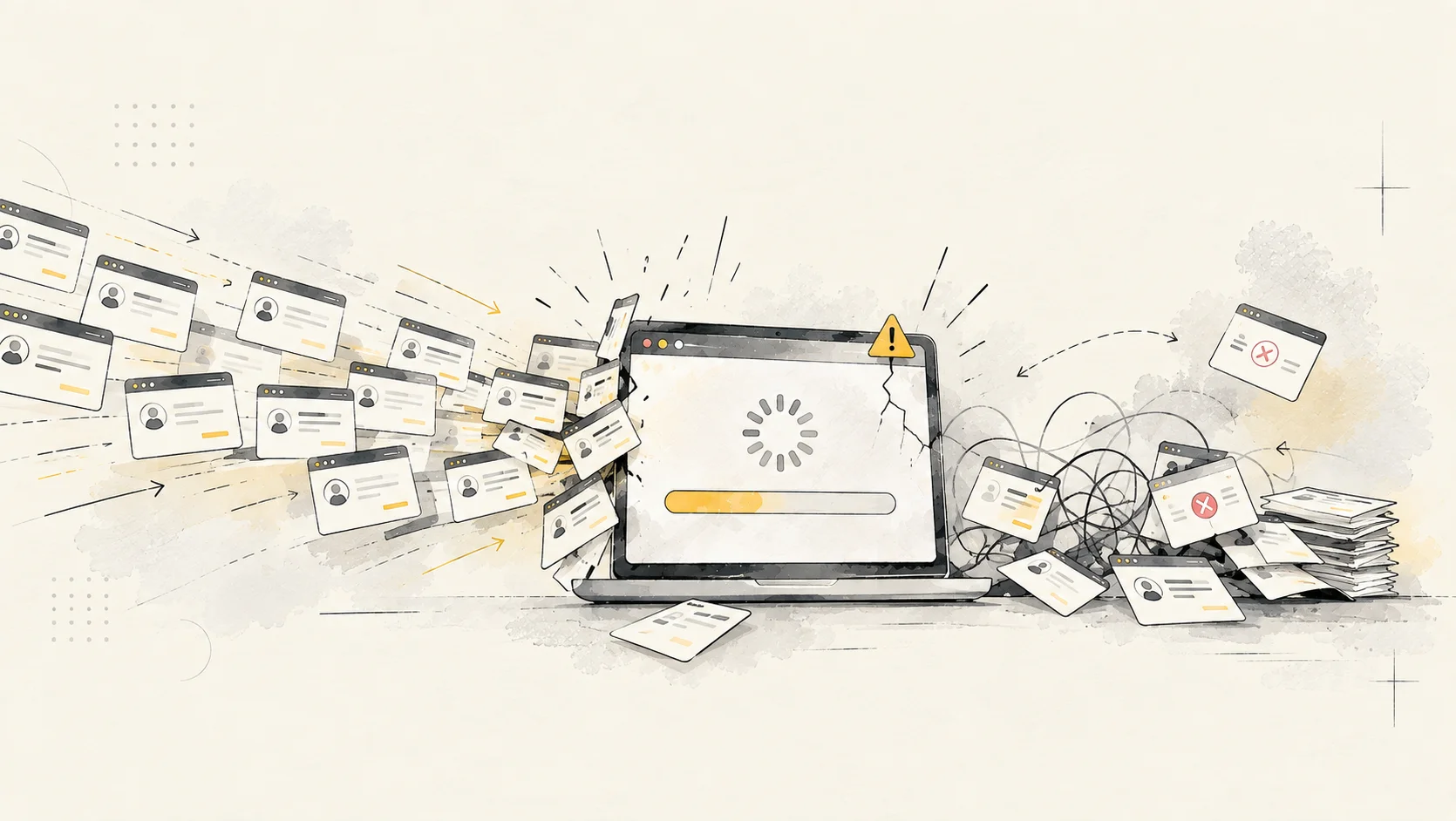 A traffic stampede hitting a site that returns a server error.